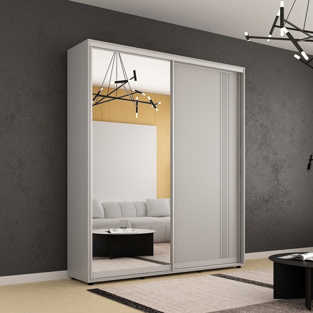 Dulap Compact (1.8-2.3 m.) uși glisante Oglindă + PAL cu ornament linii
