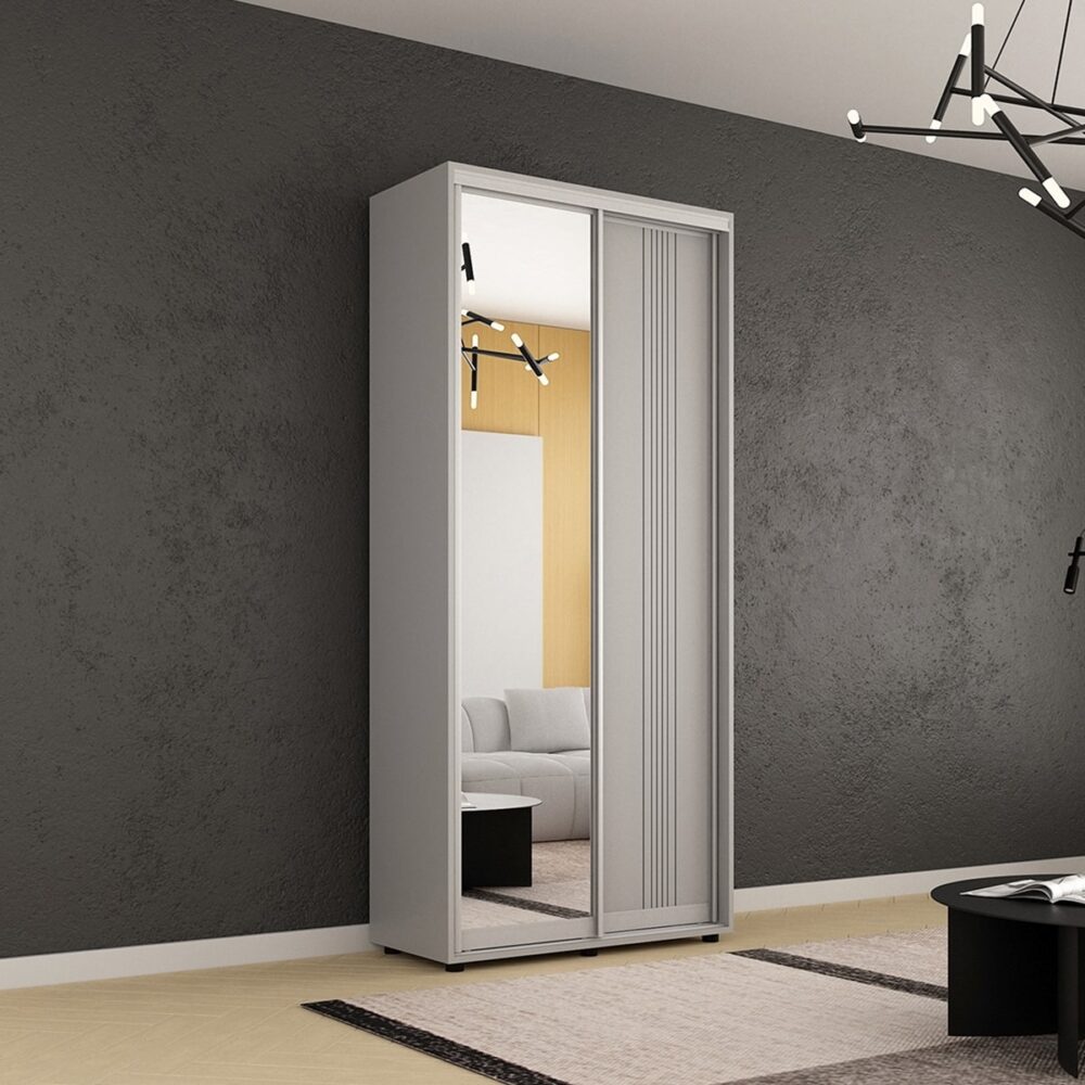 Dulap Compact (1-1.3 m.) uși glisante Oglindă + PAL cu ornament linii