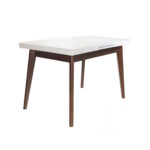 Masă Extensibilă MG-A06 White Glass+Brown Legs (120-150×70 cm)
