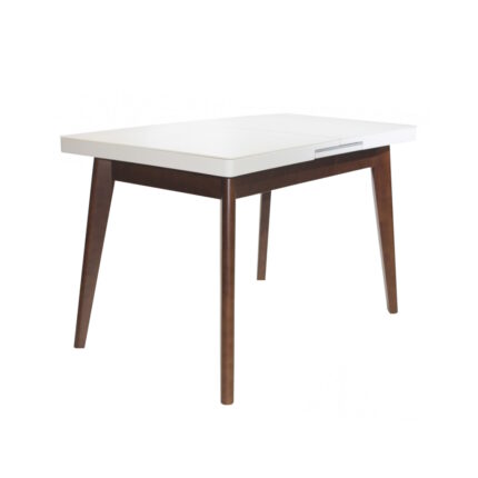 Masă Extensibilă MG-A06 White Glass+Brown Legs (120-150×70 cm)