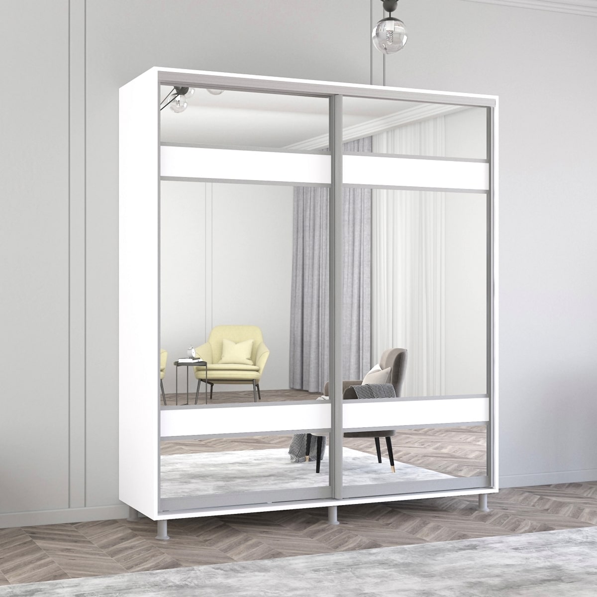 Dulap Aron-S (1.9m - 2.0m) uși glisante din PAL cu oglindă (K3) zebra
