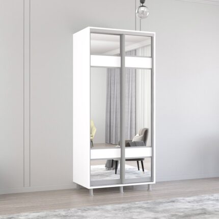 Dulap Aron-S 1.0m - 1.8m uși glisante din PAL cu oglindă (K3) zebra
