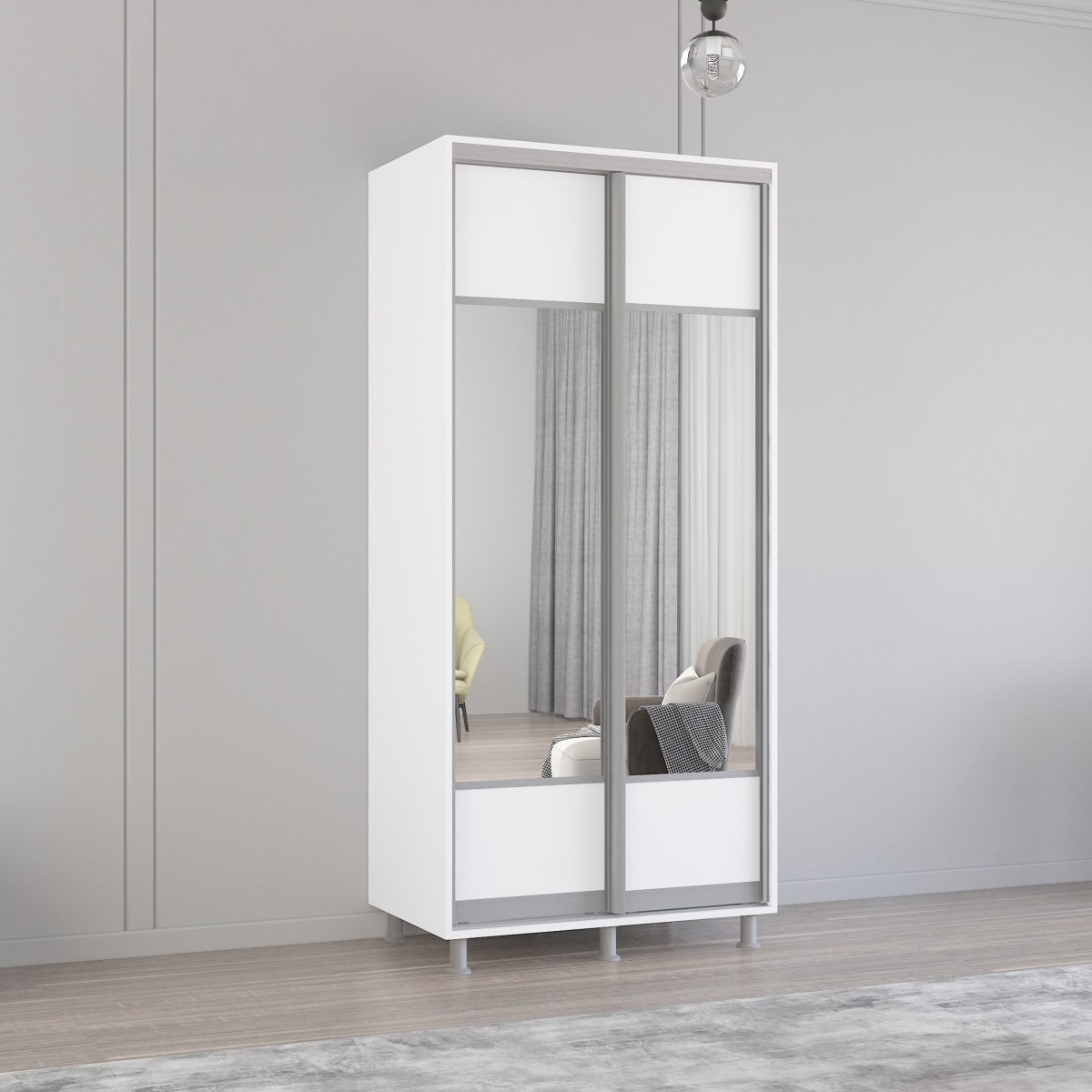 Dulap Aron-P (1.0m - 1.8m) uși glisante din PAL cu oglindă (K1) orizontal