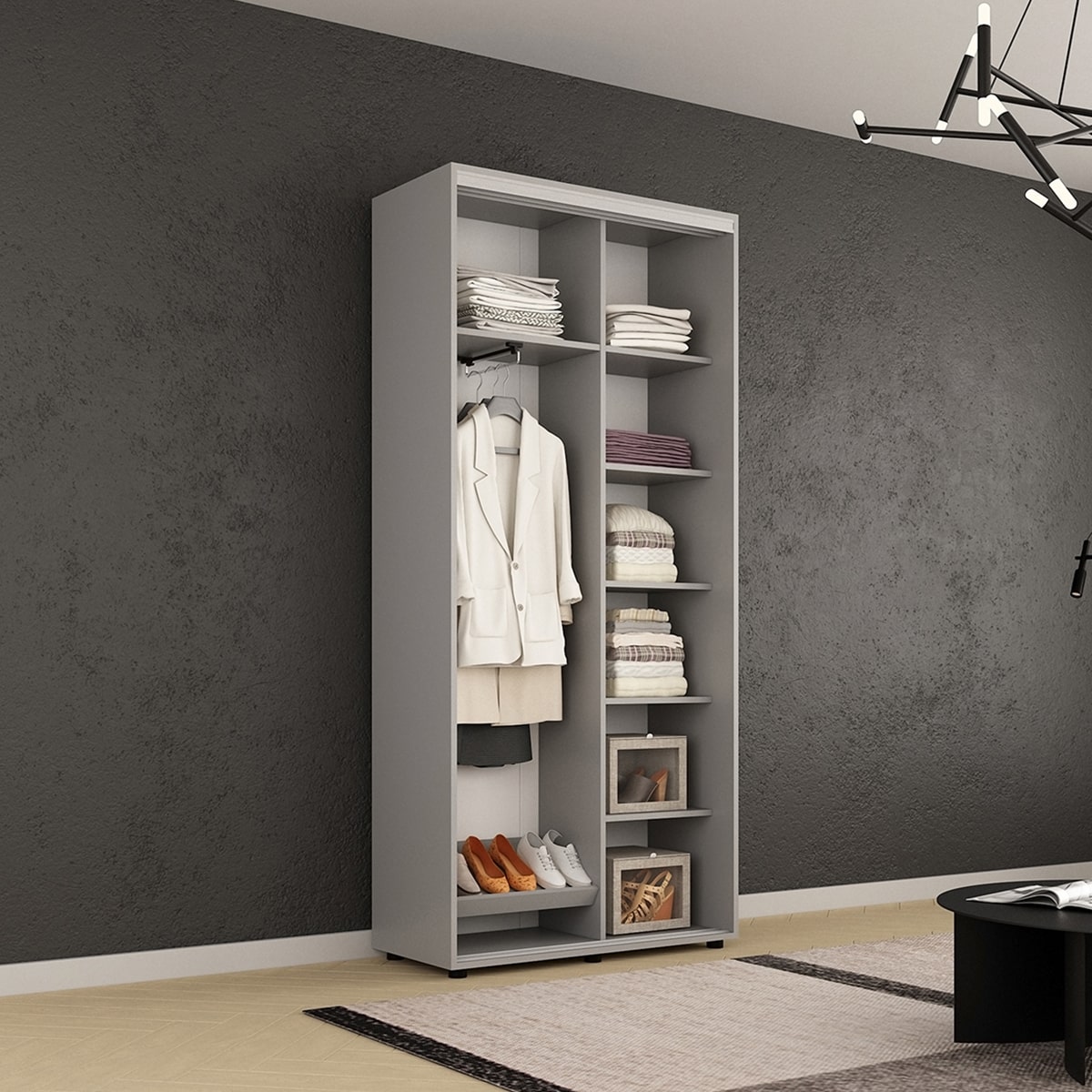 Dulap Compact (1-1.3 m.) uși glisante PAL cu ornament linii