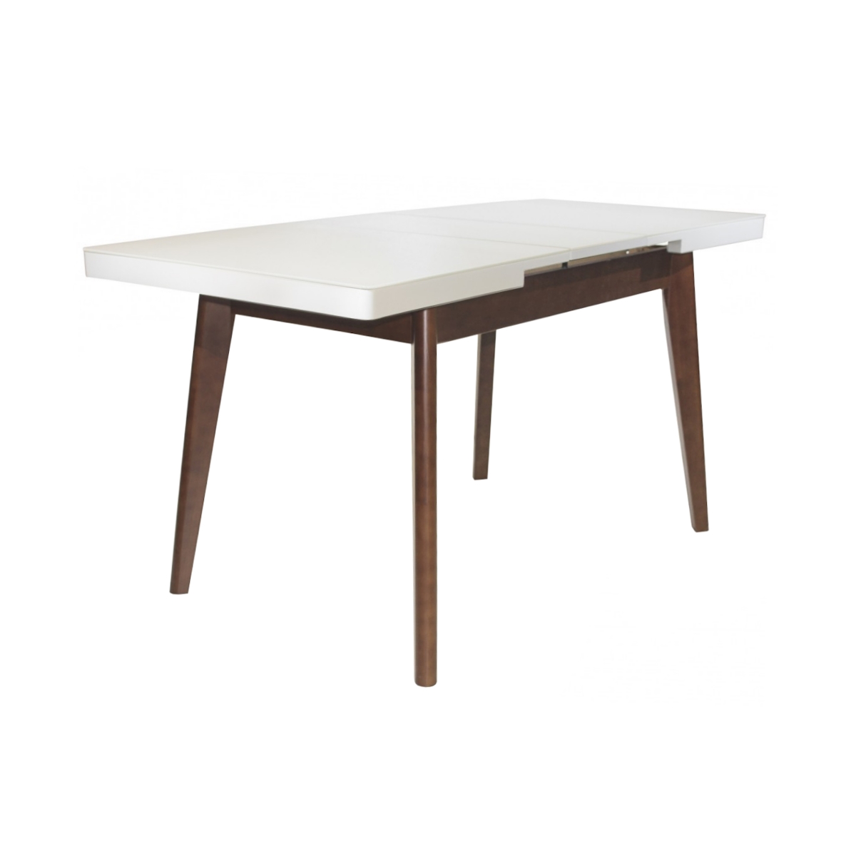 Masă Extensibilă MG-A06 White Glass+Brown Legs (120-150×70 cm)