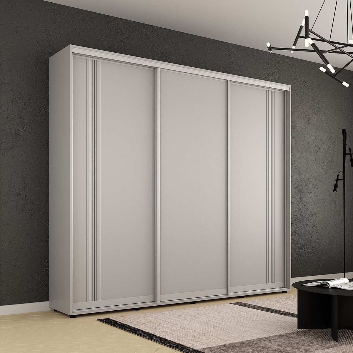 Dulap Compact (2.4-2.7m.) uși glisante PAL cu ornament linii