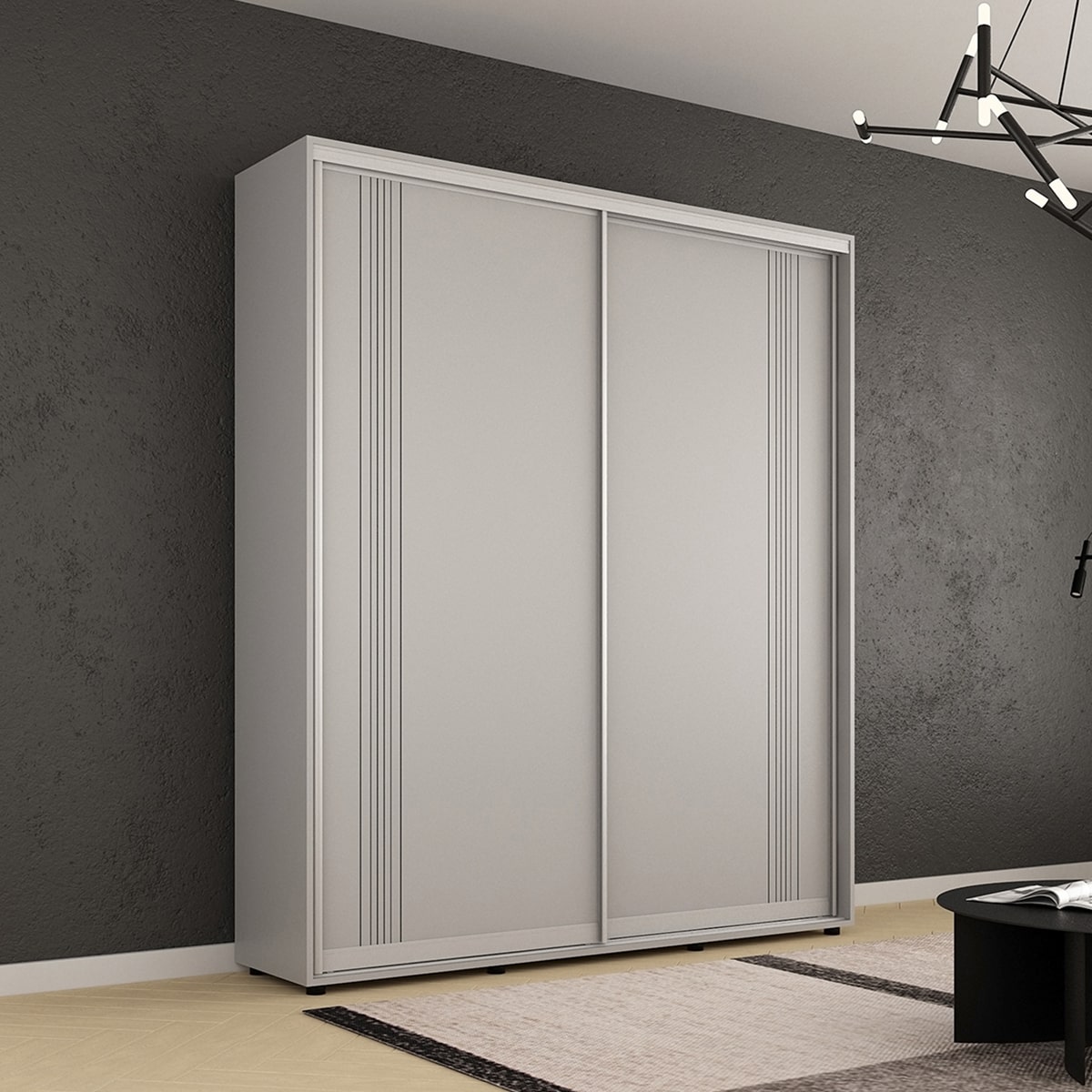 Dulap Compact (1.8-2.3 m.) uși glisante PAL cu ornament linii