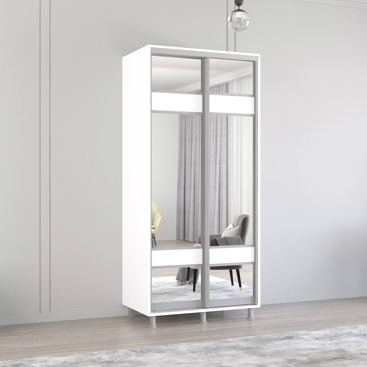 Dulap Aron-P (1.0m - 1.8m) uși glisante din PAL cu oglindă (K3) zebra