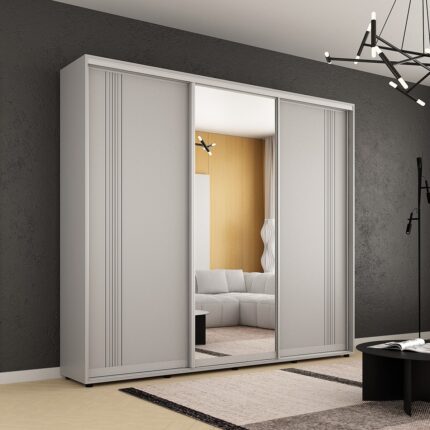 Dulap Compact (2.4-2.7m.) uși glisante Oglindă + PAL cu ornament linii