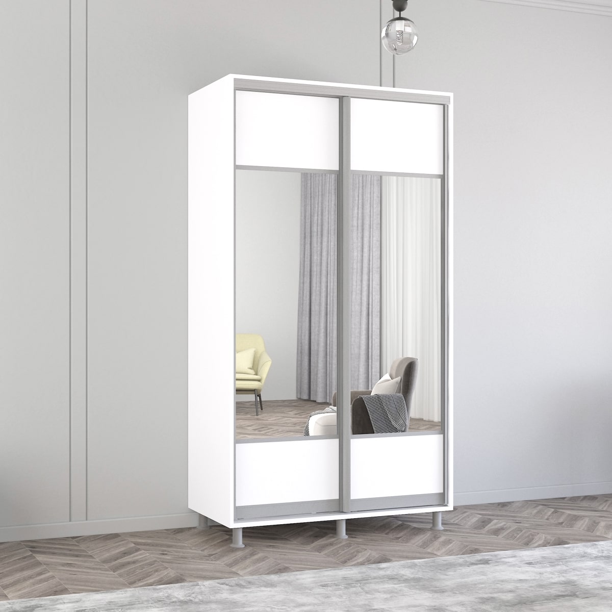 Dulap Aron-S (1.0m - 1.8m) uși glisante din PAL cu oglindă (K1) orizontal